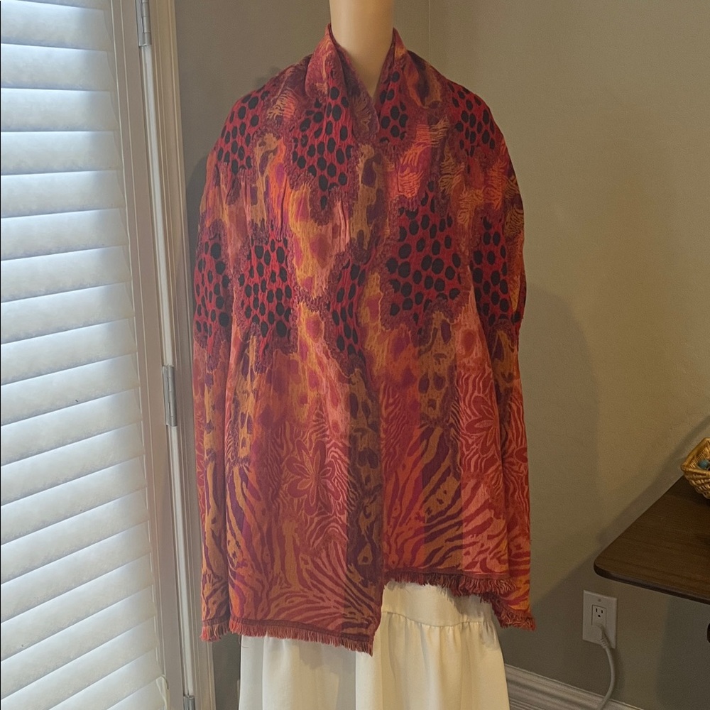 Mohito Red, Tan and Purple Patterned Scarf Wrap